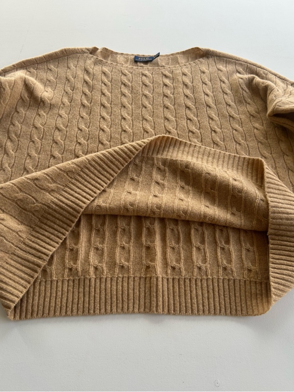 Polo Ralph Lauren Cable Knit Sweater Merino Wool Cashmere Tan Women Medium - Picture 12 of 16